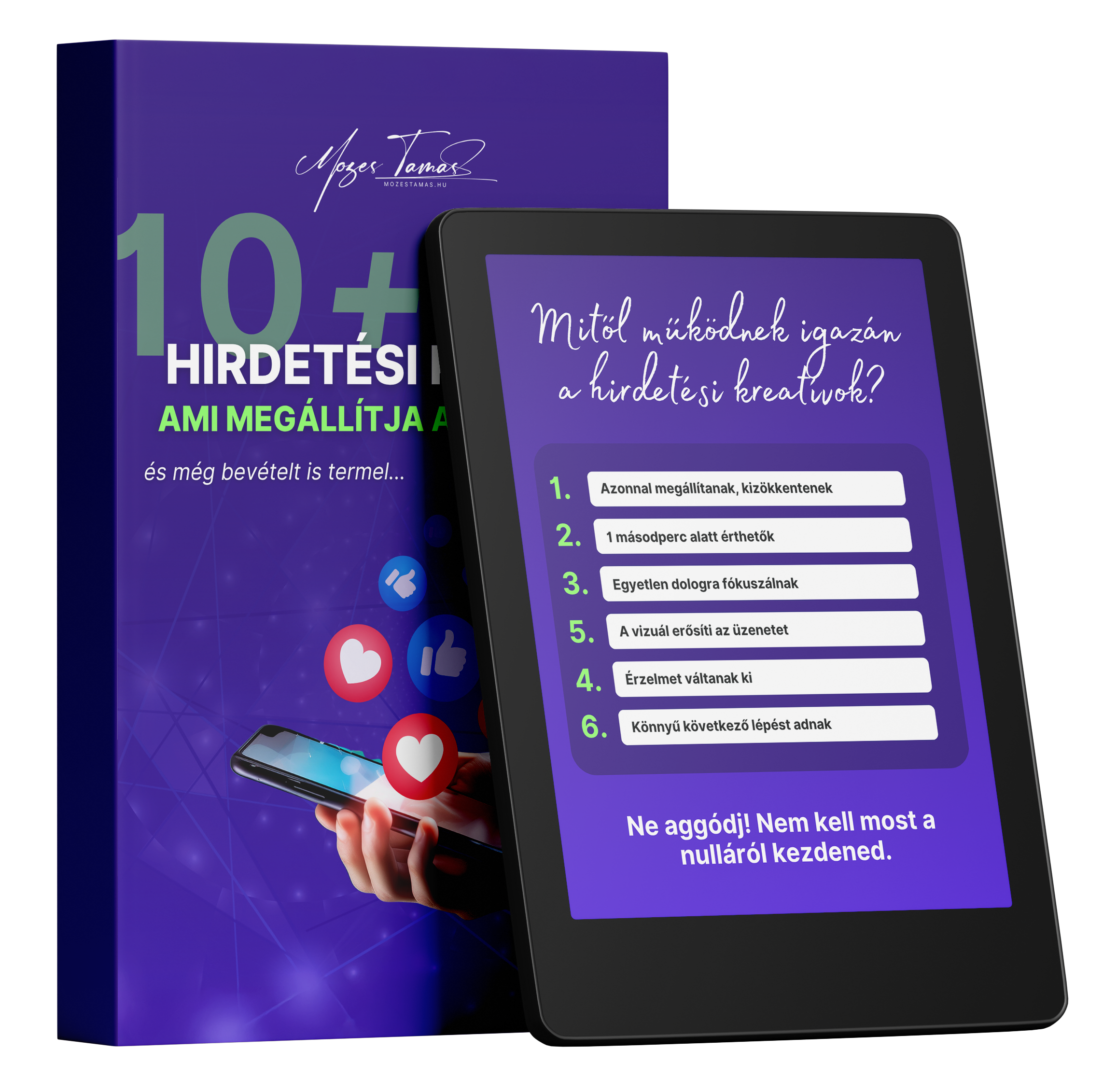 A 6 alapelv oldal a PDF-ből, könyv és tablet mockup